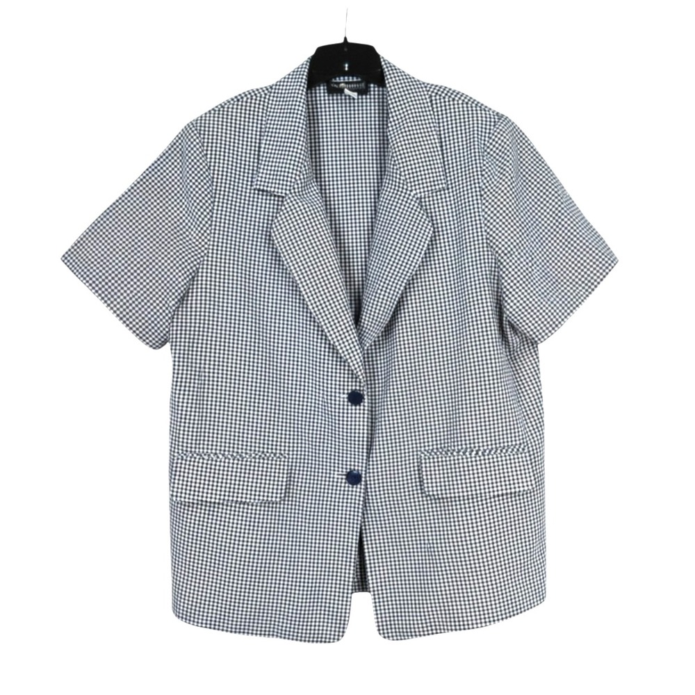 VTG SAG HARBOR Navy GINGHAM CHECK Twill 2-POCKETS Button-Up BLAZER JACKET Sz 20W